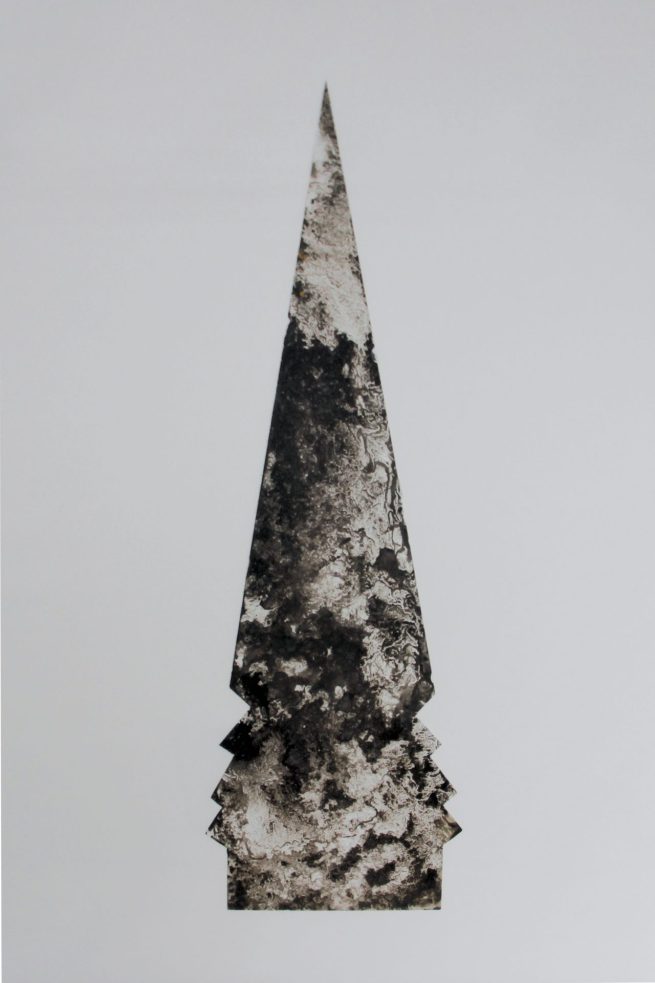 ascension lithique, sophie pouille, grisaille sur verre, dessin gravure